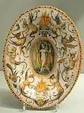 Dish from the service of Alfonso II d'Este, Duke of Ferrara, 1579 or later, Urbino, probably from the Patanazzi workshop, Gardiner Museum, Toronto