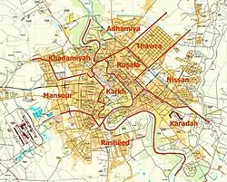A map showing the districts of Baghdad