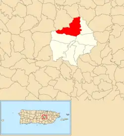 Location of Doña Elena within the municipality of Comerío shown in red