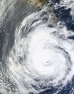 Satellite image of Hurricane Dolores with a large, cloud-filled eye on June&nbsp;16