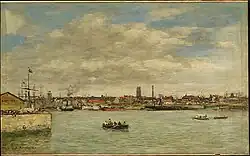Dunkerque (1889), oil on canvas, 14 3/8 x 23 1/16 in. (36.5 x 58.6 cm) Frame: 2 1/2 x 21 11/16 x 29 9/16 in. (6.4 x 55.1 x 75.1 cm), Clark Art Institute