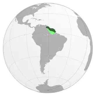 Dutch controlled Guiana at its greatest extent in dark green; claimed but uncontrolled land shown in light green.
