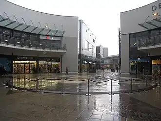 The shopping centre with a floor art piece