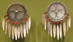 Earrings made of shell, brass and beads