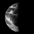 8-frame mosaic of the Earth, acquired on November 5, 1973. Mariner 10 was approximately 200,000 km (120,000 mi) from the Earth.