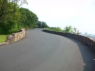 The historic walls on the roadway to the Summit