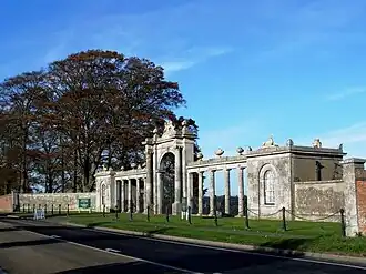 Easton Neston Gate – Main Entrance to Towcester Racecourse – surmounted by the Fermor arms (See "Towcester/Easton Neston" section)