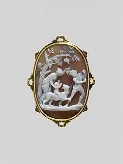 Education of the Infant Bacchus; by Niccolò Amastini; first half 19th century; onyx with gold frame; overall (in setting): 6.5 x 4.8&nbsp;cm; Metropolitan Museum of Art, New York City