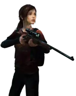 Artwork of a teenage girl with brown hair holding a sniper rifle