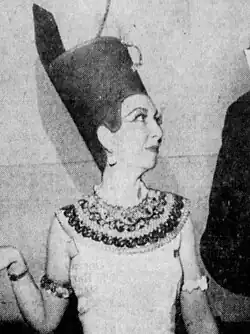 Eloise Jarvis McGraw, at a party at the Oregon Free Lance Writers Club, in 1958, in fancy dress to celebrate the publishing, that year, of her book Pharaoh[1]