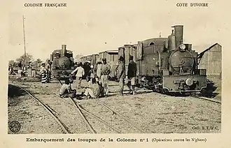 postcard of trains in Ivory Coast colony