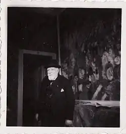 James Sidney Edouard, Baron Ensor in front of "Entry of Christ into Brussels" in his house in Ostend, 1940s, photograph by Albert Lilar