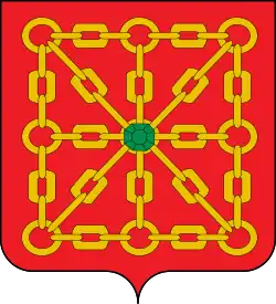 Shield with gold chains on a red background