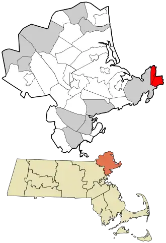 Location in Essex County and the state of Massachusetts.