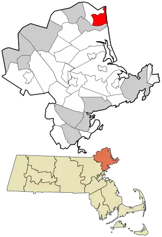 Location in Essex County and the state of Massachusetts.