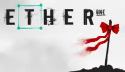 Promotional artwork for the game Ether One featuring a red bow flying in the wind, attached to a black pole, on a cloudy day.
