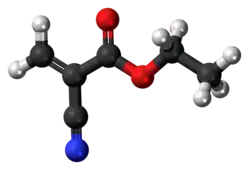 Ball-and-stick model of the ethyl cyanoacrylate molecule