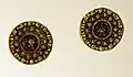 Etruria, goldsmiths from the Archaic period, 6th century BC, disc fibulae with granulation decoration