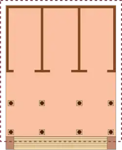 Temple plan, following Vitruvius and the Portonaccio Minerva temple, with three doors