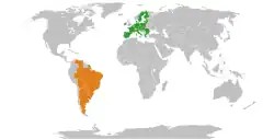 Map indicating locations of European Union and Mercosur