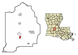 Location of Mamou in Evangeline Parish, Louisiana.