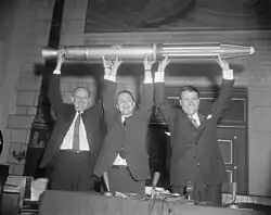 Pickering, Van Allen & Von Braun at NASA news conference.