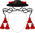 Hat sable with three tassels gules per side, used by Anglican canons in place of a helmet