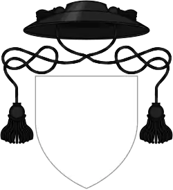 Galero sable with one tassel per side (and blank shield), used by armigerous priests in place of a helmet