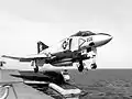 A F-4J is catapulted from HMS&nbsp;Ark Royal in 1975