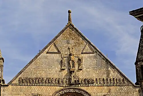 Romanesque pediment of the Abbaye Saint-Jouin de Marnes, Saint-Jouin-de-Marnes, Deux-Sèvres, France, started in 1095