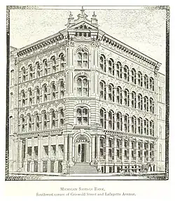 Michigan Savings Bank Building, 1874, SW Corner of Griswold and Lafayette.