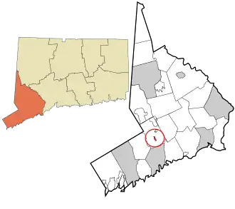 Location in Fairfield County and the state of Connecticut