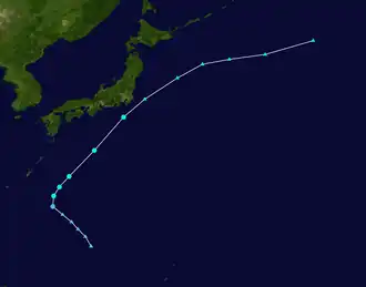 Tracking map of tropical storm