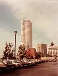 The tower before the construction of the Milwaukee Art Museum and before the addition of branded signs to the top