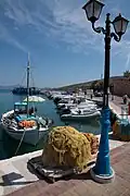 Fishing boat and nets at Megalochori