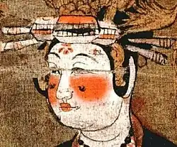 Illustration of woman wearing huadian on forehead and mianye, Five dynasties period, China (907-979)