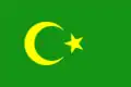 Green flag with a yellow crescent moon and a star
