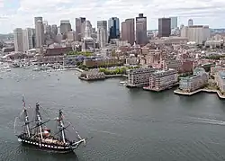 Constitution sails into Boston Harbor.