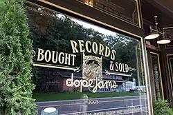 Detail of window of Ford's Store, now Dope Jams Record Store