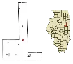 Location of Roberts in Ford County, Illinois.