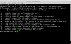 A terminal screen showing the options available when the help comment is entered