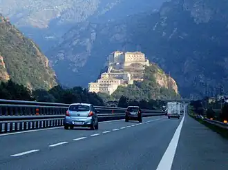 Autostrada A5 connects Turin and the Aosta Valley to France, through the Mont Blanc Tunnel