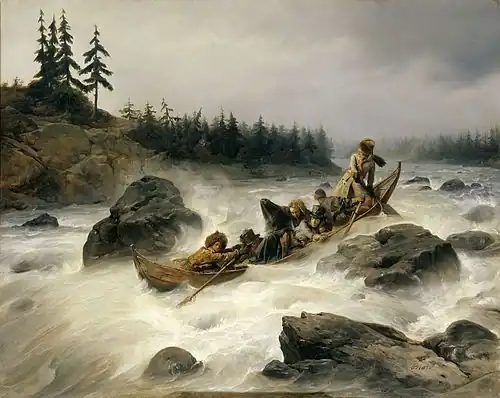 The Duke of Orleans Riding Down the Great Rapid of Eijanpaikka by François-Auguste Biard