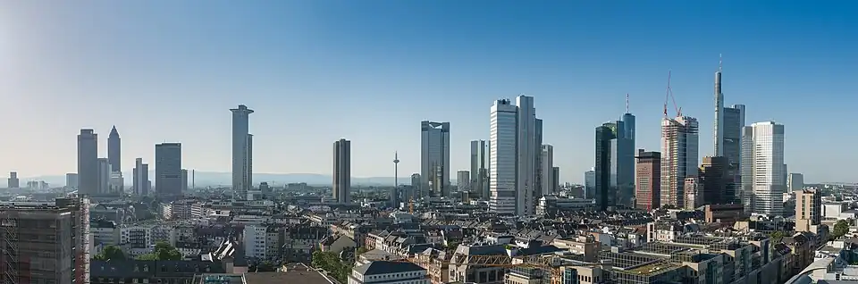 Frankfurt skyline in June 2013, view from south-west
