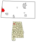 Location of Red Bay in Franklin County, Alabama.