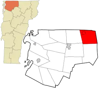 Location in Franklin County and the state of Vermont.