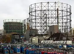 Two column-guided gas holders at BASF, Germany