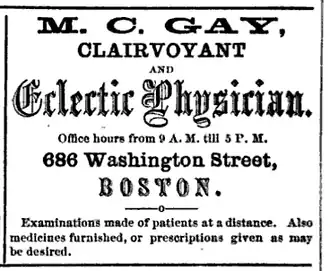 M.C. Gay, Clairvoyant and Ecelectic Physician, 1868