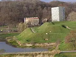 A bastion, with buildings in the background, 2010