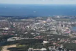 Aerial view of the north-central part of Gdańsk with Letnica in the middle